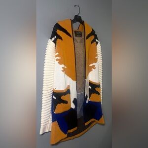 Men’s Colorblock Open-Front Cardigan - Cream & Mustard